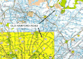 Recent highway map of northeast Baltimore City (yellow) and Baltimore County (white), showing present-day Old Harford Road.  County-maintained highways, blue; state-maintained highways, black and yellow. (Sheet map, Baltimore County, Maryland State Highway Administration)