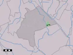 The village centre (dark green) and the statistical district (light green) of Gasselternijveen in the municipality of Aa en Hunze.