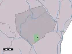 The village centre (dark green) and the statistical district (light green) of Valthe in the municipality of Borger-Odoorn.