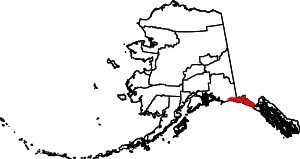 Map of Alaska highlighting Yakutat City and Borough