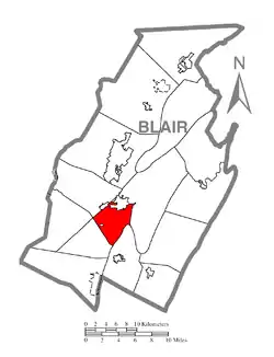 Map of Blair County, Pennsylvania highlighting Blair Township