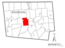 Map of Bradford County with Burlington Township highlighted