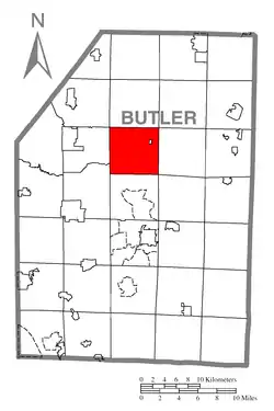 Map of Butler County, Pennsylvania, highlighting Clay Township