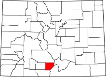 Map of Colorado highlighting Alamosa County