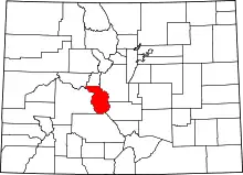 State map highlighting Chaffee County