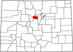 Map of Colorado highlighting Clear Creek County