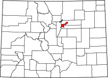 Map of Colorado highlighting Denver County