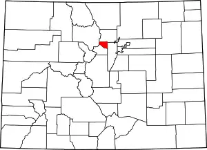 Map of Colorado highlighting Gilpin County