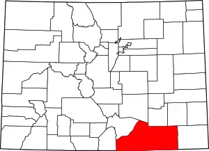 State map highlighting Las Animas County