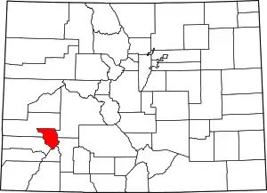 State map highlighting Ouray County