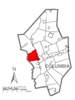 Map of Columbia County, Pennsylvania highlighting Hemlock Township