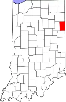 Adams County's location in Indiana