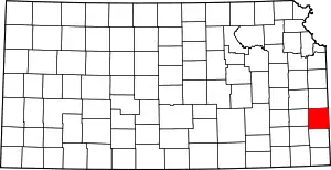 Map of Kansas highlighting Bourbon County