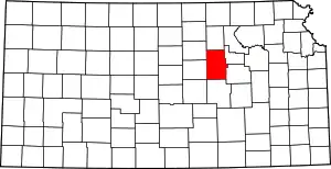 Map of Kansas highlighting Dickinson County