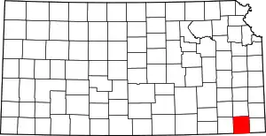 Map of Kansas highlighting Labette County