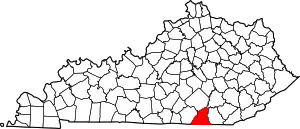 Map of Kentucky highlighting McCreary County