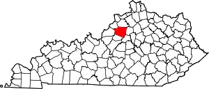 Map of Kentucky highlighting Shelby County