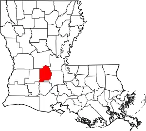 State map highlighting Evangeline Parish