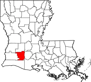 Map of Louisiana highlighting Jefferson Davis Parish