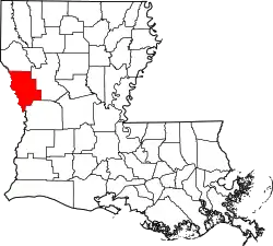 State map highlighting Sabine Parish