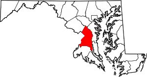 Map of Maryland highlighting Prince George's County