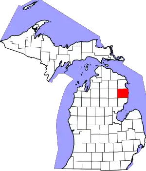 Map of Michigan highlighting Alcona County