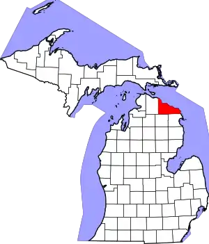 State map highlighting Presque Isle County