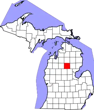 Map of Michigan highlighting Roscommon County