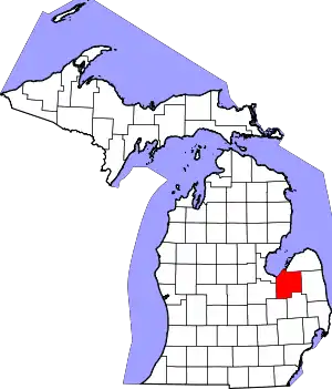 Map of Michigan highlighting Tuscola County