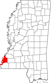 Map of Mississippi highlighting Adams County