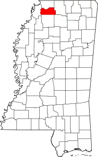 Map of Mississippi highlighting Tate County