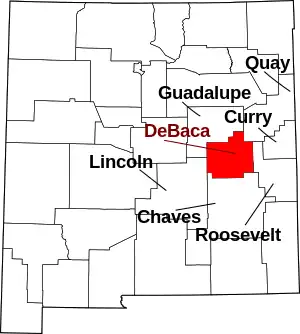 Map of New Mexico highlighting De Baca County