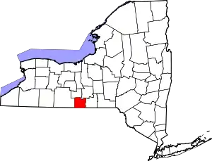 State map highlighting Chemung County