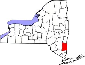 Map of New York highlighting Dutchess County