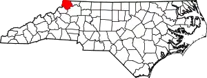 Map of North Carolina highlighting Ashe County