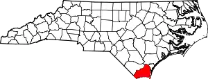 Map of North Carolina highlighting Brunswick County