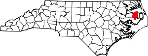 Map of North Carolina highlighting Tyrrell County