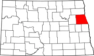 Map of North Dakota highlighting Grand Forks County