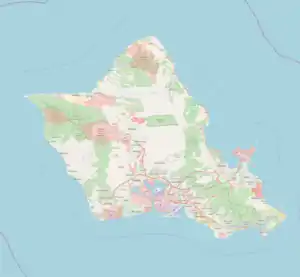 A map of Oahu with Kaʻelepulu Pond marked