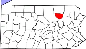 A map showing all counties in Pennsylvania, Sullivan is in the northcentral part of the state