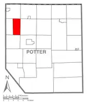 Map of Potter County, Pennsylvania highlighting Clara Township