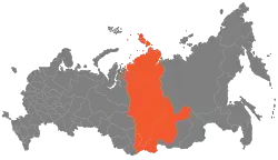 East Siberian economic region on the map of Russia