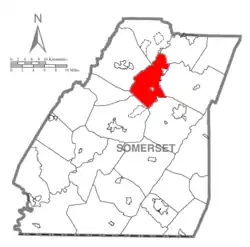 Map of Somerset County, Pennsylvania Highlighting Quemahoning Township