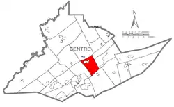 Map of Centre County, Pennsylvania highlighting Spring Township