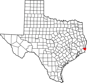 Map of Texas highlighting Orange County