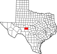 Map of Texas highlighting Schleicher County