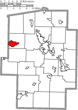 Location of Sugarcreek in Tuscarawas County, Ohio