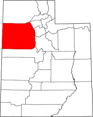 Map of Utah highlighting Tooele County