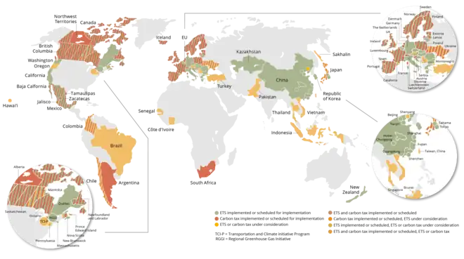 Carbon taxes and emission trading worldwide