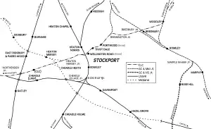 Cheadle railway station (London and North Western Railway) is located in Stockport railways